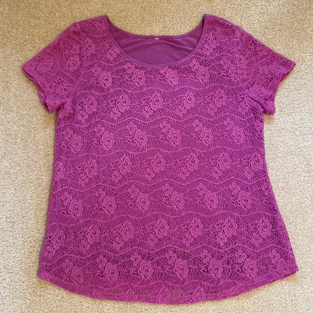 Eddie Bauer fushia lace top Large